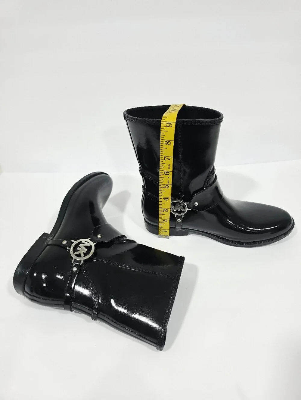 Michael Kors Rain Boots Black MK Logo Waterproof Mid Calf Women's Size 9